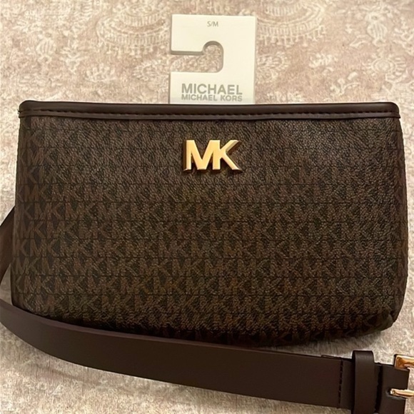Brand New Michael Kors Brown Belt Bag Zippered Fanny Pack Gold Tone Metal Logo main image 10